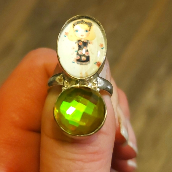 New Unique Fancy Glass Anime Girl Rainbow Topaz Magic 925 Silver Ring. - Picture 13 of 16